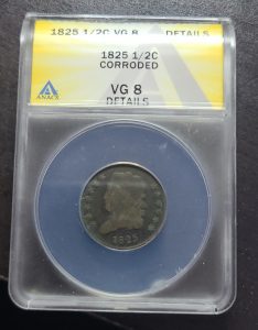Coin in a protective case with ANACS grading label