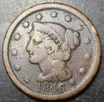 Vintage 1846 large cent on a dark background