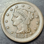 A close up of the obverse 1851 large cent 