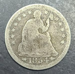 Vintage silver coin with '1854' on a dark background