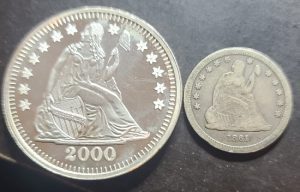 1861 Seated Liberty Quarter With 1 Ounce Silver Round