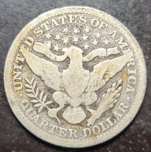 Close up of the reverse of a 1905o barber quarter 