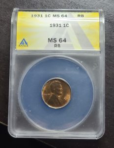 Coin in a protective case with grading label