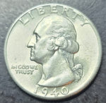 1940 Washington Quarter coin on a dark background