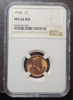 1958 Lincoln cent coin in a NGC holder with label