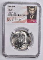 John F. Kennedy silver hald dollar coin with NGC certification label