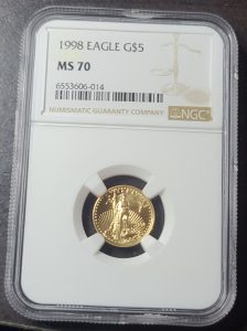 Gold coin in a NGC holder with certification label