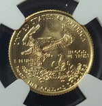 Gold coin with an eagle design on a black and white background